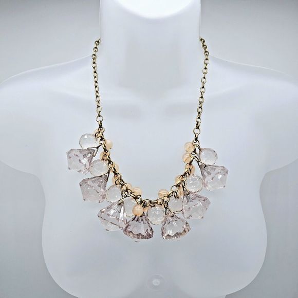 Chandelier Statement Necklace Bell Beads Peach Glass Accents Disco Ball Faceted - Picture 1 of 8